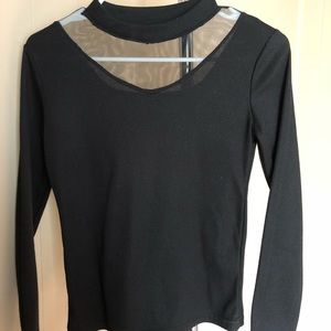 Black sweater with mesh neckline